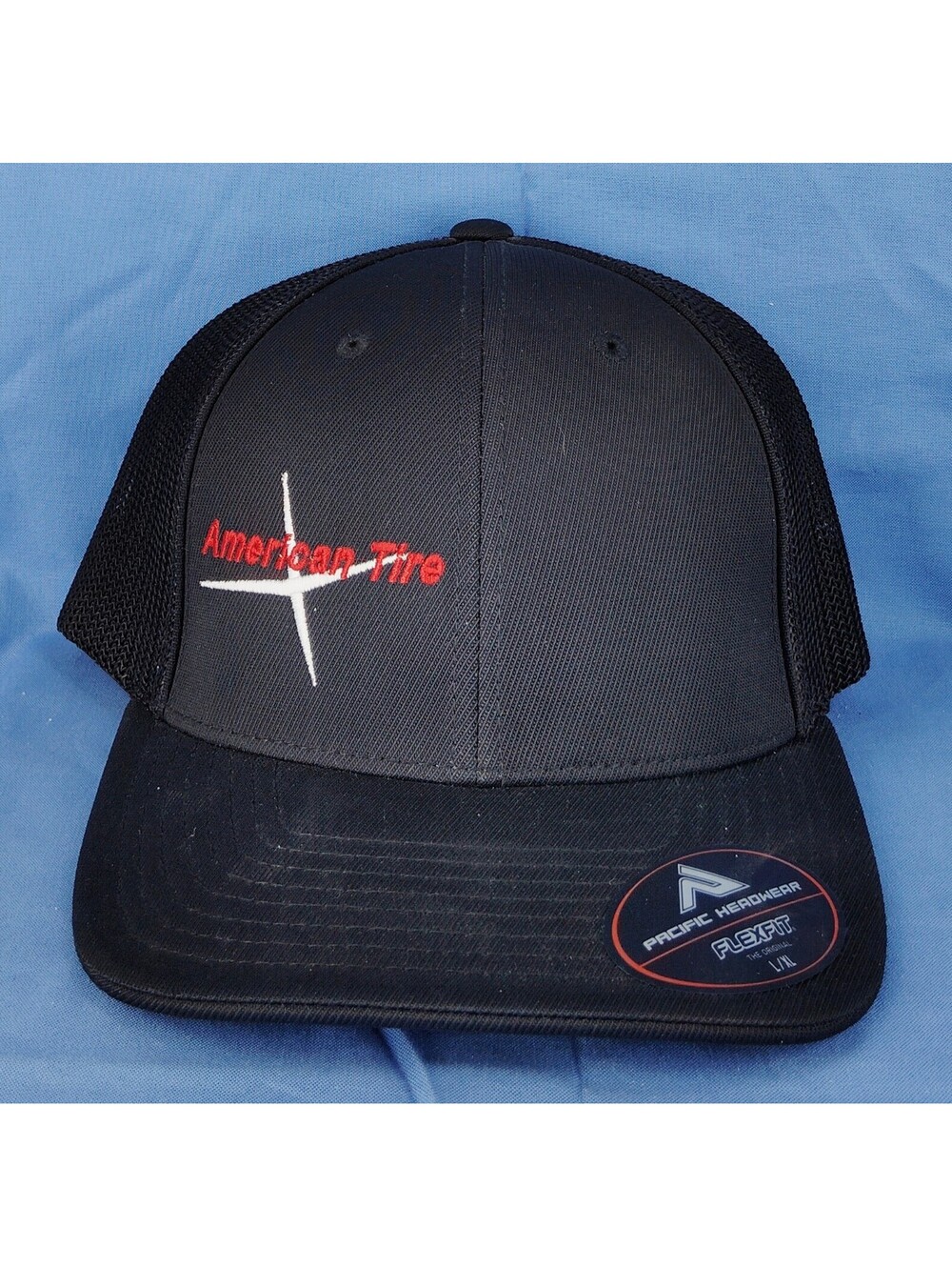 American Tire Hat Flexfit L/XL Pacific Headwear Mesh Trucker Cap Black New